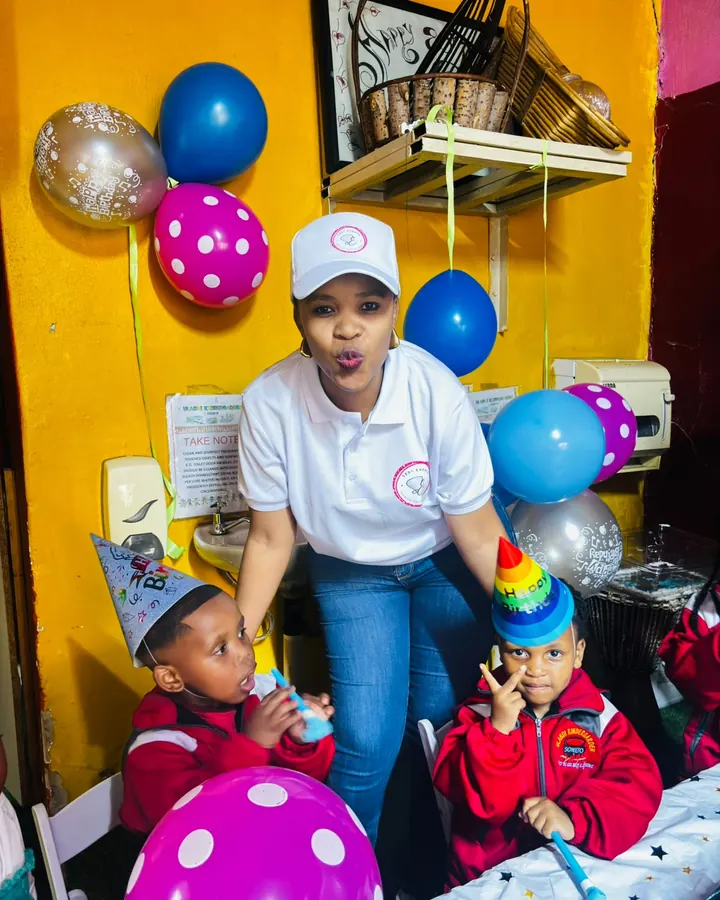 A Sedi Events server with children in party hats and balloons